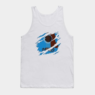 Ripped Acoustic Guitar Blue Color Tank Top